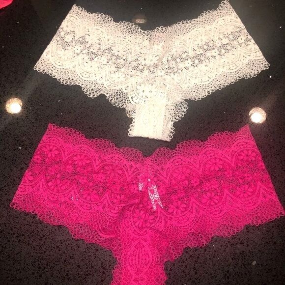 Victoria's Secret Other - Victorias Secret Floral Lace Shortie Panties Lot Of 2 Ivory & Pink Size L NWT